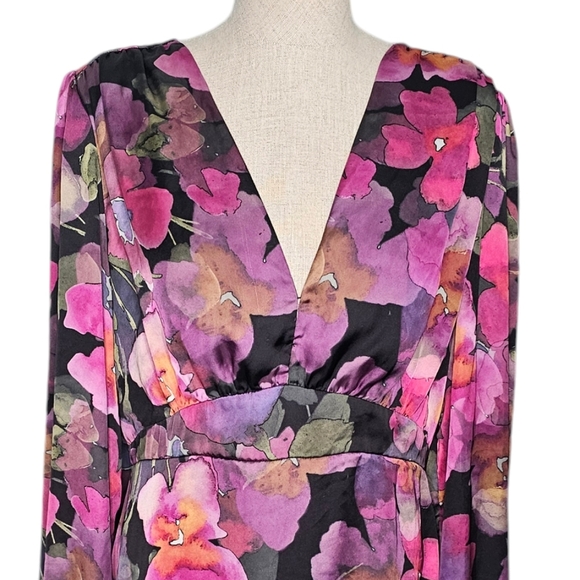 Rinascimento Floral Long Sleeve Mini Dress Statement Sleeves Size XL - Picture 4 of 16